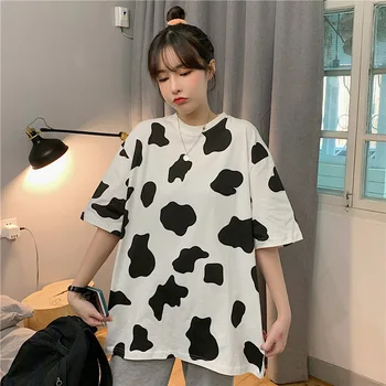 Korejský módní Tisk tee tričko Top dámské letní nového ležérní nadrozměrné O-Neck T-košile, Ženy Pohodlné Ženy Volné tričko