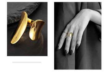 F. I. N. S Minimalistickým Jemné Šperky S925 Mincovní Stříbro Prsten Otevřený Velký Lesklý Konkávní Střední Prst Manžety, Prsteny pro Ženy, Muže