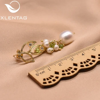 XlentAg Přírodní Kámen Čerstvé Vody Pearl Leaf Náušnice Pro Ženy, Příslušenství, Originální Luxusní Náušnice Jemné Šperky GE0561