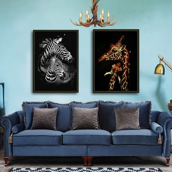 Černá Bílá Skandinávská Zebra Žirafa Pěkný Obrázek Moderní Severské Zvíře Zdi Plakát Art Tisk Na Plátno Obraz, Bytové Dekorace