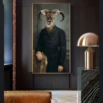 WANGART Plátno Malba, Retro Nostalgie Gentleman olejomalby Umění Zdi Ram Zvíře Plakát Tisků Pro Obývací Pokoj Domácí Dekor