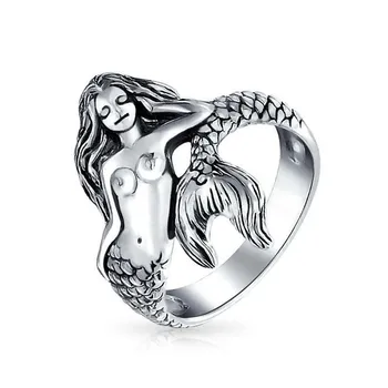 Starožitné Stříbrné Barvy Mořská Panna Prsteny Pro Ženy Vintage Módní Šperky Bílé Zlato Ženské Svatební Prsten Zásnubní Prsten, Svatební Dary