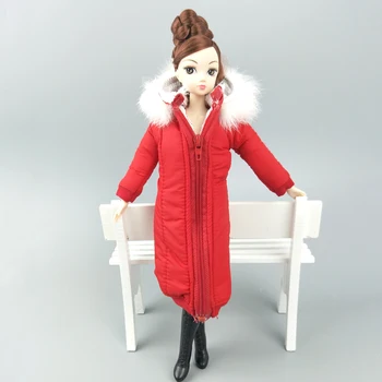 Červená Zimní Oblečení Dlouhý Kabát pro Panenku Barbie Oblečení, Bundu Pro 1/6 BJD panenky dům Bunda 1:6 Panenky, Příslušenství, Děti, Hračky