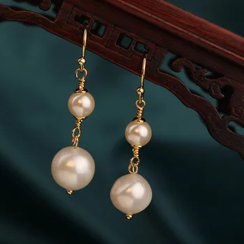 Nová Móda Vynikající korejský styl Vintage Sladkovodní pearl Drop náušnice, dárek k Narozeninám náušnice Etnické Šperky pro ženy