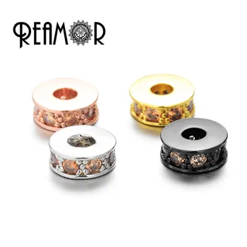 REAMOR Rose Gold DIY Kovové Distanční Měděné Korálky Micro Vydláždit Zirkony Kulaté Korálky pro Přívěsky Šperky Náramek DIY Příslušenství na Výrobu