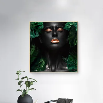Černé Ženy Zelený List Wall Art Malířské Plátno Sexy Dívka Plakáty A Tisky Nude Art Nástěnné Obrázky Pro Obývací Pokoj Dekor