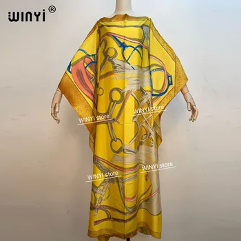 Kuvajt Módní Blogger Doporučit Populární tištěné Hedvábné šaty Maxi šaty, Volné Letní Pláž BohemianWINYI dlouhé šaty pro lady