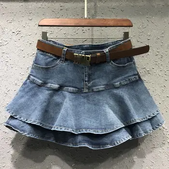 Džínové sukně ženy letní nový vysokým pasem stretch anti-osvětlení dort džíny mini sukně