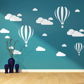 3D Cartoon Hot Air Balloon Bílé Mraky Samolepky na Zeď Pro Děti Baby dětské Pokoje Tapety, Domácí Výzdoba Ložnice PVC Art Mural