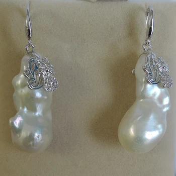 Příroda sladkovodní pearl náušnice, s 925 stříbrný háček -- AA barokní Perla,15-35 mm velký barokní perla náušnice