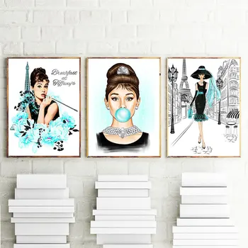 Hvězda, Vtipné Plakáty A Tisky Audrey Hepburn Bubble Gum Paris Fashion Zdi Plakát Umění, Moderní Umění, Obrazy Na Stěnu Žena Domova