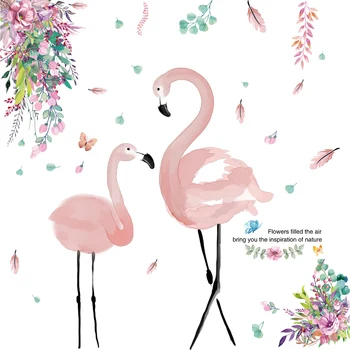 [SHIJUEHEZI] Květina Listy Samolepka na Zeď DIY Flamingo Zvíře Nástěnné Nálepky pro Obývací Pokoj Děti Ložnice Dekorace dětského pokoje