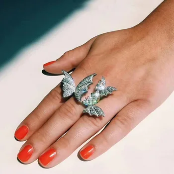FXLRY Trendy Módní bílé barvě AAA cubic zirconia micro pave nastavení 3 butterfly šířka plný prst prsten pro ženy Šperky