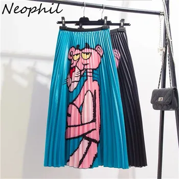 Neophil Dámy 2020 Zimní Kreslený Vzor Skládaný Sukně Tisk High Street England Styl Ženy Vysoké Elastické Dlouhé Sukně S2602