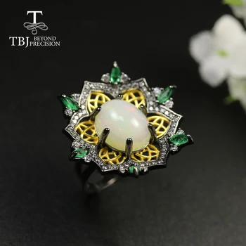 TBJ,pro rok 2020 nové luxusní Opál drahokam Prsten ovál 10*12mm 3ct se přírodní Smaragd ženy prsten, 925 sterling silver jemné šperky dárek