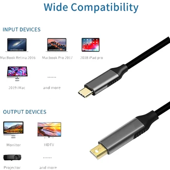 USBC Mini Displayport Kabel 6Ft USB Typu C a Thunderbolt 3 DP Kabel 4k