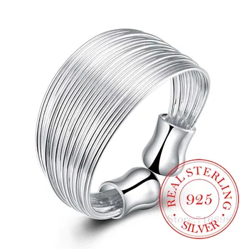 2020 925 Sterling Silver Otevřít Kroužek IN Minimalistický Multi-vrstva Tkaní Linky Prst Prsten Pro Ženy Prohlášení Nastavitelný Kroužek