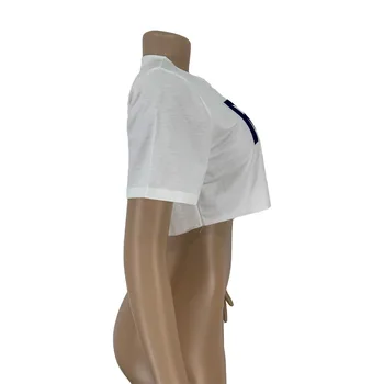 Letní nové monogramem plodin pupku krátké dámské T-shirt ležérní kolem krku s krátkým rukávem T-shirt