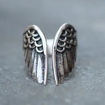 Angel Wing Ring Evropské a Americké Retro Thajské Stříbrné Obarvené Černé Angel Wing Otevření Prsten pro Ženy Šperky Prsten Velkoobchod