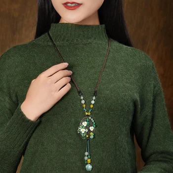 BOEYCJR Etnické Barevné Přírodní Kámen Náhrdelník Ručně vyráběné Lano Řetězec Módní Šperky Vintage Přívěsek Náhrdelník pro Ženy