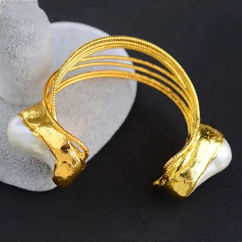 Kultivované Bílé Keshi Perlový Náramek 24 K Zlatý Pokovené Náramek
