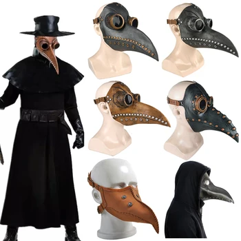 Mor Lékař Masku Kůže V Černé barvě Zobáku Mask Plague Doctor Halloween Maska Steampunk PU Ptáci Cosplay Doctour De Peste