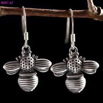 BOCAI S925 čistého stříbra ušní kapky matný dělat staré archaize žen Thajské stříbro včelí charakter náušnice 2020 nové módní jeweley