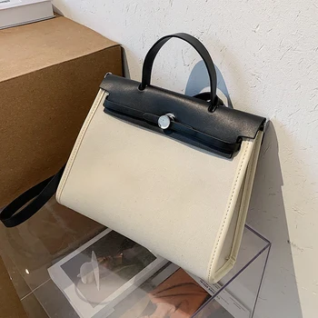 Kontrastní barva Velké Tote bag 2020 Fshion Nové Vysoce kvalitní Plátno Ženy Značkové Kabelky Vysoké kapacity Rameno Messenger Bag