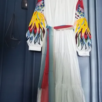 TEELYNN Phoenix květinové výšivky dlouhý rukáv bavlněné šaty ženy 2020 vintage křídel boho bílé šaty vestidos etnické tunika
