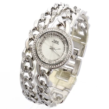 G&D 2018 Luxusní Dámské Náramek Hodinky Stříbrné z Nerezové Oceli Dámské Quartz Náramkové hodinky Drahokamu Lady Šaty Hodinky Dárky