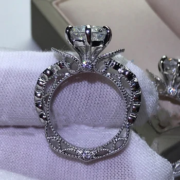 AINUOSHI 925 Sterling Silver Luxusní 3 Carat Kolo Simulované SONA Diamond Svatební Vintage Zásnubní Prsteny, Dárky Pro Ženy
