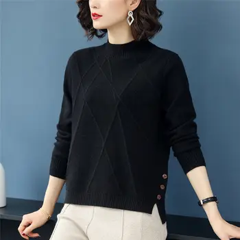 Nový styl půl vysoká krk zahuštěný svetr ženy podzim a v zimě krátké volné a univerzální pletené dna shirt