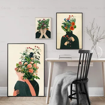 Móda Ženy Wallpaper Plakát Portrét Květinové Plátno Obraz Elegantní Umění Abstraktní pro Domácí Tisk fotografie Dekorace Řemesla