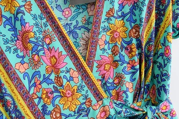Vintage Elegantní ženy hippie květinové tisk hluboký V-neck křídla Českého mini šaty dámské krátký rukáv Boho šaty vestidos