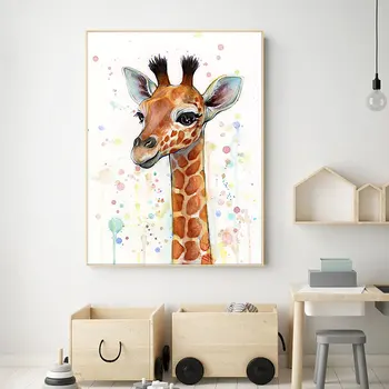 Abstraktní Zvířat Wall Art Malířské Plátno Karikatura Žirafa Plakáty a Tisky Umění Zdi Obrázky pro Děti Pokoj Quadros Domova