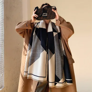 Luxusní Značka cashmere ženy šátek kostkovaný zimní teplou šálu a zabalit šátek pašmínu ženy fulárových dlouhou tlustou deku 2020 NOVÉ