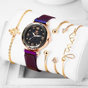 5kusů Luxusní Značky Dámské Hodinky Ženy Hodinky Hvězdnou Oblohu Hodinky Quartz Diamond Náramkové hodinky Montre Femme Relogio Feminino 2019