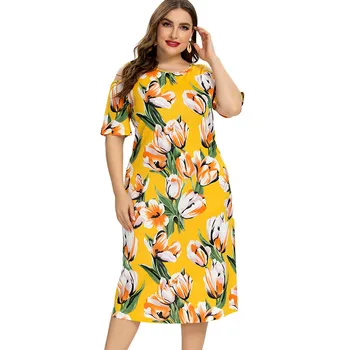 2020 Letní dámské Plus Velikost Květinové Tisk Off rameno Šaty módní Dámské Šifon party elegantní šaty