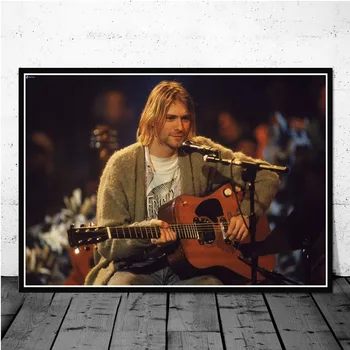 Olejomalba Kurt Cobain Rocková Hudba Zpěvák Star Black White Plakátové Umění Zdi Obrázky Obývací Pokoj Domácí Dekor