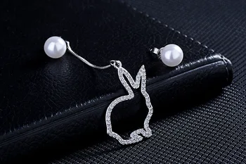 Nové Příjezdy Luxusní Asymetrické Králík Zvíře Pearl 925 Sterling Silver Dámy'Tassel Stud Náušnice Šperky Pro Ženy