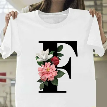 Dámské Topy Košile 26 Anglické Abecedy Print Tshirt Classic Květinové Abeceda T Shirt Ženy Letní Páry, Milovníky Ženské T-Shirt