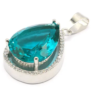 43x19mm Velký Evropský Design Šperky Set Vytvořil Modrý Akvamarín CZ Pro Ženy Datování Stříbrný Přívěsek Náušnice Jemné Šperky