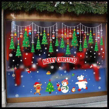 2021 Zelený Vánoční strom zdi nálepka Shopping mall okna Vánoční dekorace Dovolenou plakát Domácí dekoraci