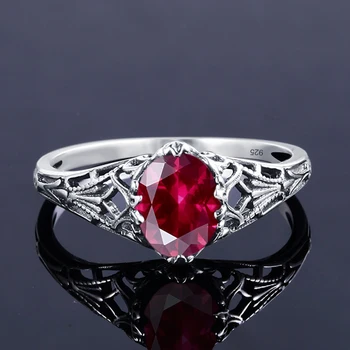 Vysoce Kvalitní Kouzlo Ručně Vytvořené Ruby květinové Prsten Real 925 Sterling Silver Vintage Prsteny pro Ženy Rose Šperky bague femme