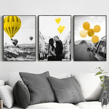 Žlutý Balón Plakát Severské Dekorace Home Art Malířské Plátno Milence Pár Citace Umění Zeď Obrázky pro Obývací Pokoj Bez Rámováno