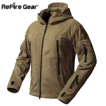 Předělat Tactical Gear Army Fleece Jacket Men Teple Zahustit Polar Multi-Pocket Vojenské Bundy Zimní Svrchní Oblečení Oblečení Kabát S Kapucí