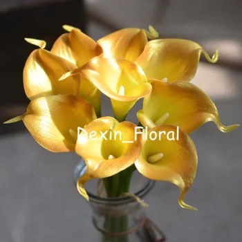 Zlaté Lilie Kala Skutečný Dotek Květiny Pro Svatební Kytice, Dekorace Umělé Květiny