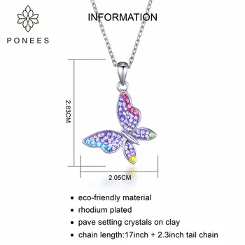 PONEES Drop Shipping Vydláždit Krystaly Barevné Šperky Butterfly Přívěsek Náhrdelník Pro Ženy, Dívky, Malé Zvíře Náhrdelník Přívěsky