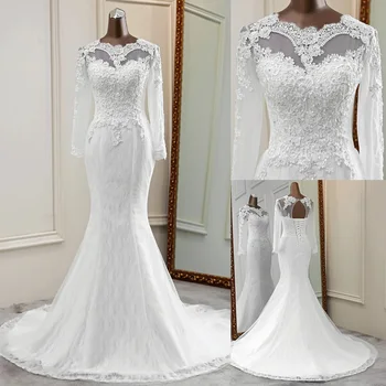 2020 Nová květina svatební šaty dlouhé rukávy manželství vestido de noiva pohodlný elegantní svatební šaty nášivka mermaid svatební šaty