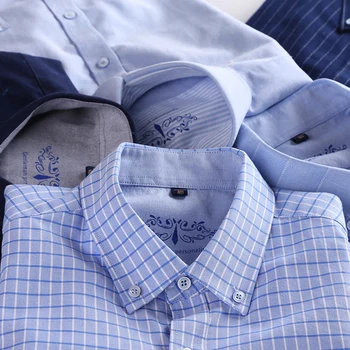 Pánské Standard-fit Kostkované Pruhované Bavlněné Košile Oxford Patch Vlevo Kapsička na Smart Casual Button-down Košile